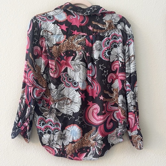 RARE Las Surenas Grey Pink Stars Cheetah Button Down Shirt size Small - Picture 2 of 9